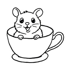 a cheerful hamster tiny teacup vector art silhouette