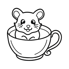 a cheerful hamster tiny teacup vector art silhouette