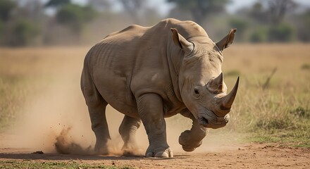Charging Rhino: A Dynamic Wildlife Moment in Warm Tones