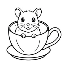 a cheerful hamster tiny teacup vector art silhouette