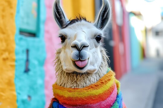 a llama sticking its tongue