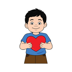 Cute boy cartoon character colorful kid holding a love shape in his hand design