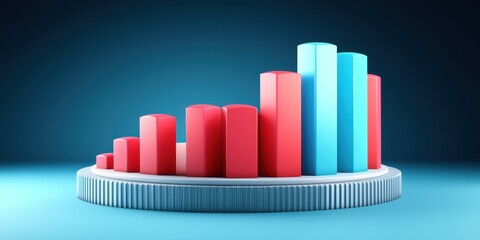Obraz premium startup investment growth ecosystem concept. 3D bar graph with red and blue bars on a circular base.