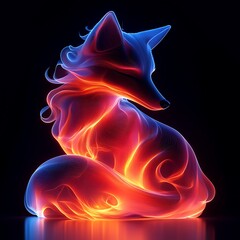 Abstract Fox Illustration With Glowing Lines In Blue And Red Colors