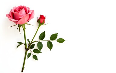 Obraz premium Stunning rose flowers and leaves on white background. High quality