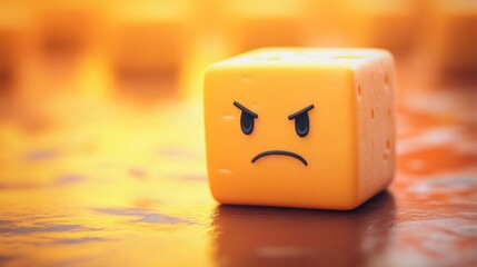 A Cube with an Angry Expression Conveying Frustration and Negative Emotion