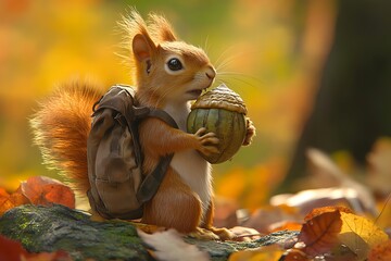 Obraz premium squirrel eating nut