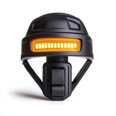 Fototapeta premium Sturdy Black Safety Helmet with Bright Orange LED Warning Light