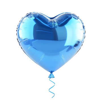 3d rendering icon blue heart balloon illustration PNG. cartoon minimal style chrome heart shape balloon on transparent isolated background.