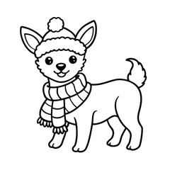 dog a cap its head Christmas Day line art vector