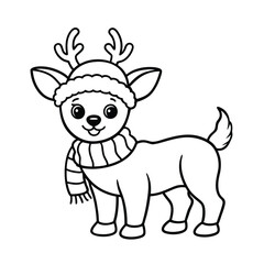 dog a cap its head Christmas Day line art vector