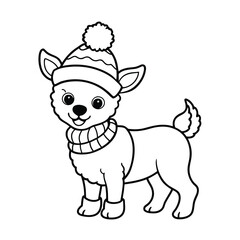 dog a cap its head Christmas Day line art vector