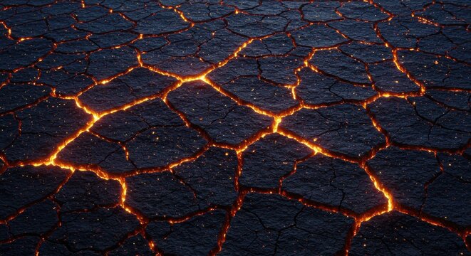 Cracked ground surface with glowing lava lines