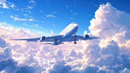 Majestic Airplane Soaring Above Dreamlike Cloudscape