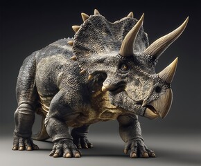 Obraz premium A dinosaur with horns and a frill is standing.