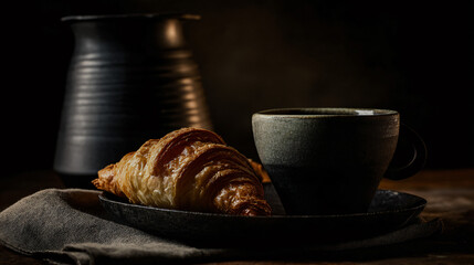 Croissant and deep brown readiness for breakfast or culinary photography