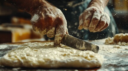 Hands kneading dough, butter spreading