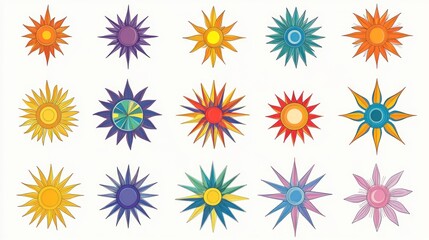 Vibrant starburst flower sun illustrations collection