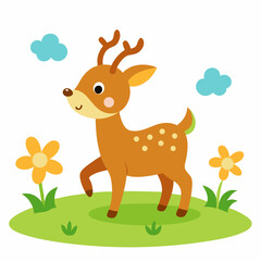 Cartoon Deer Playing with Butterflies in Sunny Meadow
