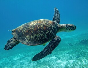 Sea Turtle Swimming Underwater