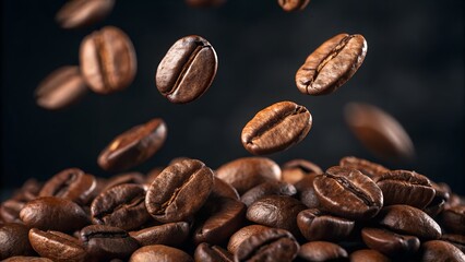 Fototapeta premium Coffee Beans Falling into Pile | Fresh Roasted Coffee Scene