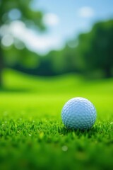 Obraz premium A pristine golf ball rests on a lush green putting surface , golfing, sports equipment