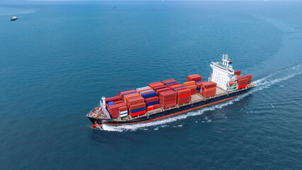 Aerial view container cargo ship freight shipping international, Global business freight shipping...