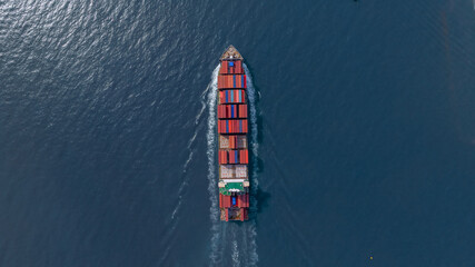 Aerial view container cargo ship freight shipping international, Global business freight shipping...