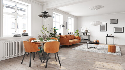 Living room with dining table set