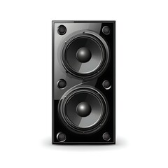 Obraz premium Modern black audio speaker with dual speaker cones for optimal bass and sound reproduction for music.