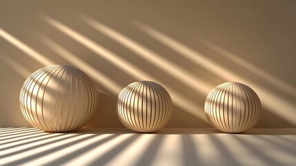 Beige Striped Sphere Abstract Minimalist Background