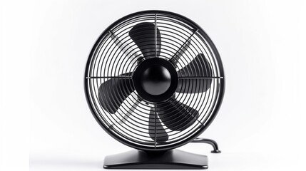 Black desk fan, front view