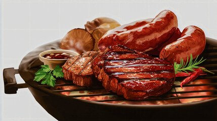 Delicious grilled meat and barbecue items, perfect tense for summer cookouts, isolate on a transparent background.