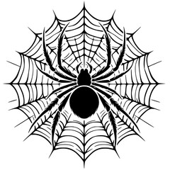 Obraz premium Minimal Spider on Web Silhouette SVG – Perfect for Halloween Crafts, Logos, and Nature Designs