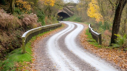 Obraz premium Autumnal Winding Road through Stone Archway
