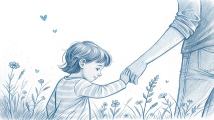Generational Touch: Father's Day Pencil Sketch of Tender Hand-Hold