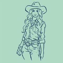 cowgirl in jeans with a hat vector for illustration card decoration