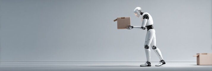 Robot Courier Delivers Package in Futuristic Setting With Minimalist Design and Clean Lines Generative AI