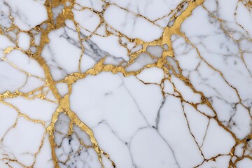 Fototapeta premium Elegant White Marble Texture with Gold Veins, Abstract Natural Stone Pattern, Luxury Background for Design. 