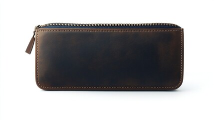 Dark brown leather zippered pouch
