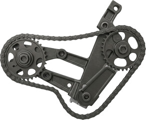 Obraz premium Automotive Engine Timing Chain System Close up View of Sprockets and Chain Mechanism