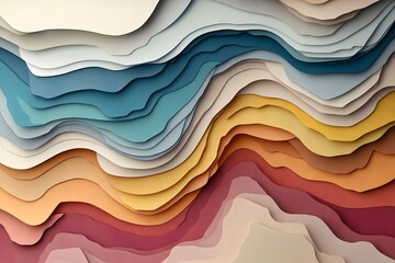 Fototapeta premium Abstract Layered Landscape Warm Color Palette Papercut Style