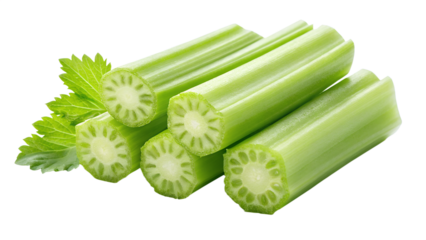 Fresh Celery Stalks Cut into Cross Sections, Showing the Internal Structure and Vibrant Green Color