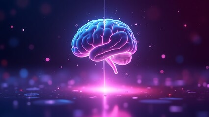 Futuristic Glowing Brain Hologram in High-Tech Lab, AI Neuroscience Research, Digital Mind Interface Concept, Sci-Fi Innovation Background, Advanced Neural Network Visualization