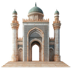 Obraz premium 3D front view illustration of a Skala du Port Morocco monument isolated on a white transparent background.