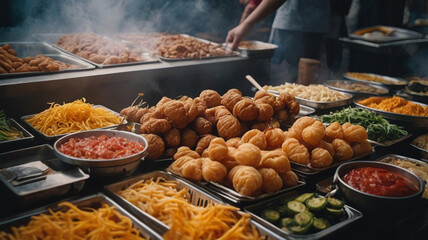 Fototapeta premium vibrant picture food and drink for theme Global Street Food Market