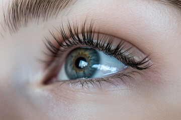 Obraz premium A Stunning Tight Shot of a Woman’s Eye Featuring Long Lashes and the Intricate Beauty of Her Iris, with Soft, Natural Lighting.