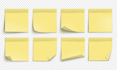 Vector yellow note paper isolated on transparent background. Realistic sticky note. Mockup of note paper for design.