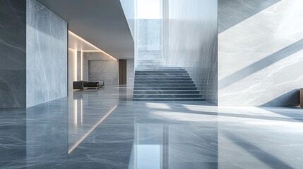 Obraz premium Modern Marble Lobby Interior Design: Elegant Staircase and Polished Floor