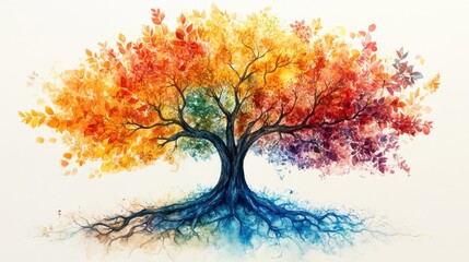 Obraz premium Vibrant Seasons Tree: A Watercolor Masterpiece